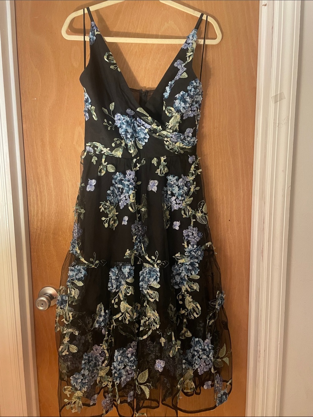 Dress the Population Black Floral Embroidered Midi Dress